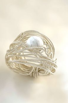 White Howlite Silver Ring